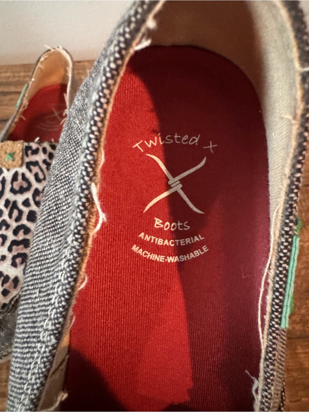 Twisted X EcoTEX Gray Canvas Slip-On Shoes with Leopard Accent and Red Insole - Picture 5 of 10